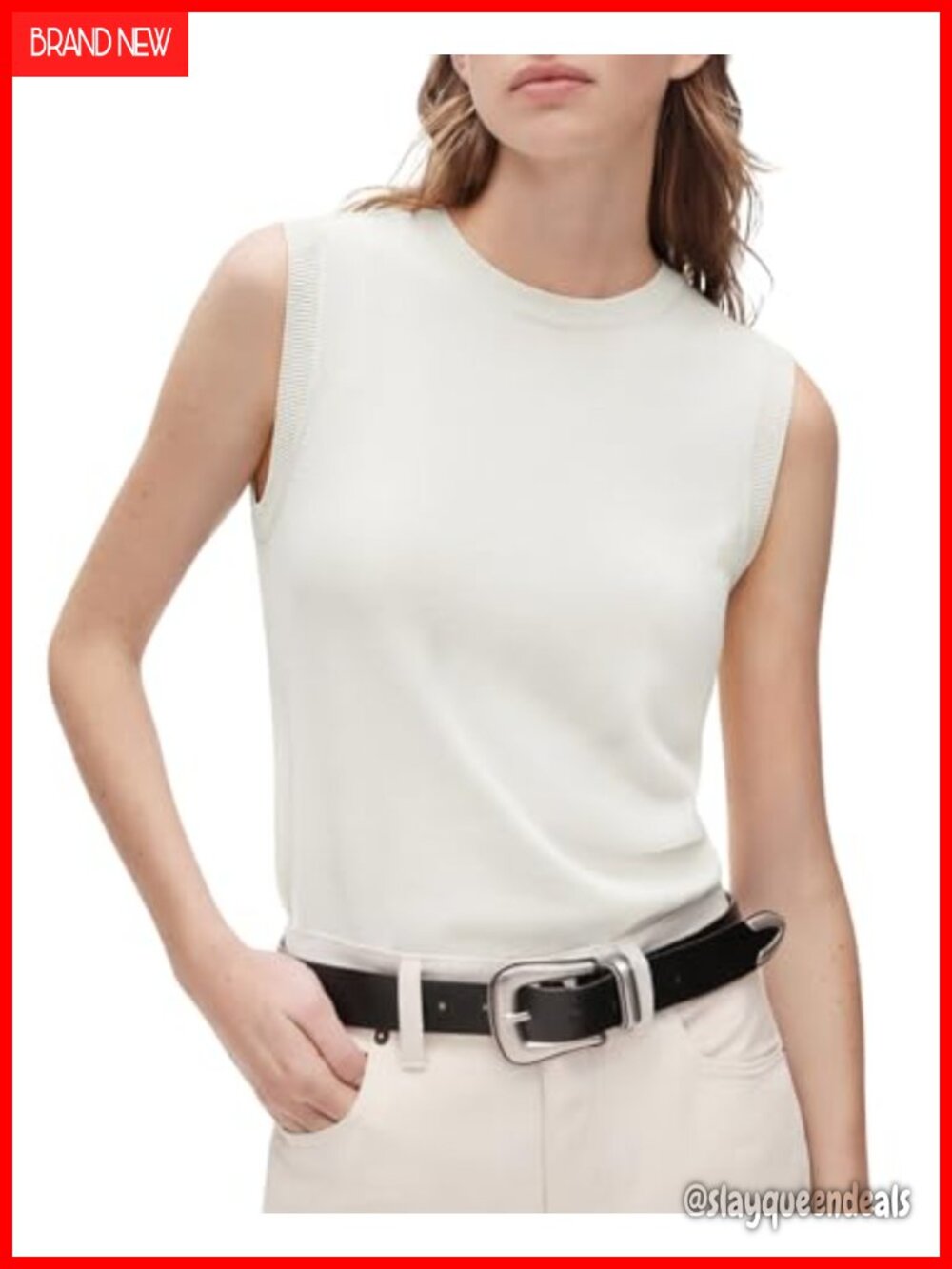 SUUKSESS Silk Cashmere Blend Crew Neck Sweater Vest Sleeveless Knit Tank Top